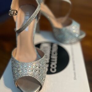 De Blossom Collection Silver Rhinestone Heels